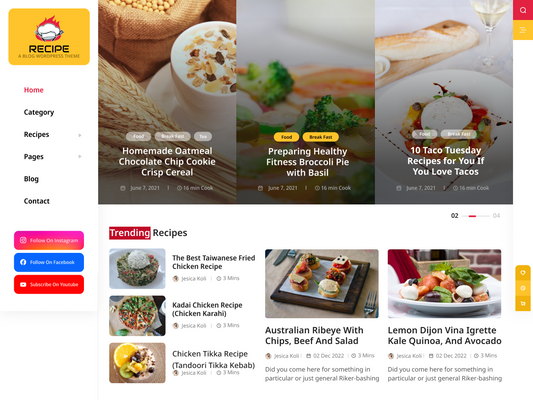 Free Recipe Blog WordPress Theme